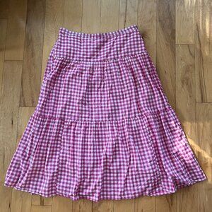 J Crew Pink and White Gingham Drop Waist Tired Cotton Maxi Skirt Size XL